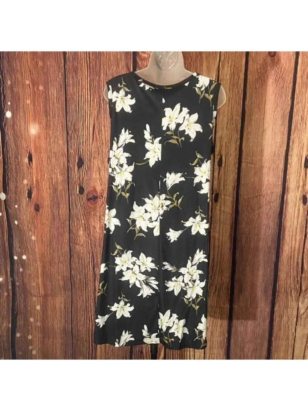 Floral Black and White Dress,Large, LARGE, 15D-111D051